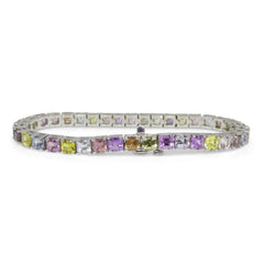 15.20ct Multicolor Sapphire Tennis Bracelet set in 14k White Gold