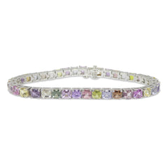 15.20ct Multicolor Sapphire Tennis Bracelet set in 14k White Gold