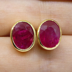 4.19ct Oval Ruby Stud Earrings set in 18k Yellow Gold