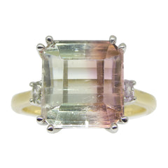 7.85ct Bi Color Tourmaline, Pink & Green Diamond Ring set in 14k White Gold