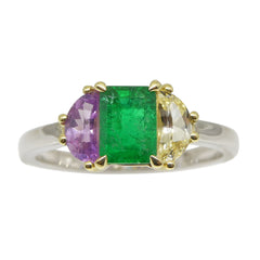 0.65ct Colombian Emerald & Sapphire Ring set in 18k White and Yellow Gold
