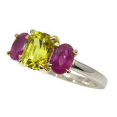 1.60ct Yellow Sapphire, Ruby Ring set in 18k White and Yellow Gold