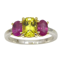 1.60ct Yellow Sapphire, Ruby Ring set in 18k White and Yellow Gold