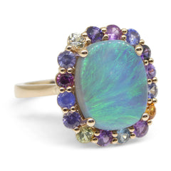 3.37ct Australian Opal, Multicolor Sapphire Cocktail Ring set in 14k Pink/Rose Gold