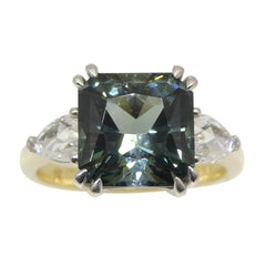 4.43ct Teal Blue-Green Tourmaline, Diamond Ring set in 14k Yellow and White Gold