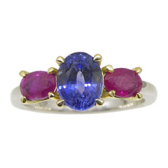 1.81ct Blue Sapphire, Ruby Ring set in 18k White and Yellow Gold