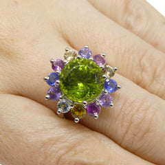 7.26ct Peridot, Multicolor Sapphire Cocktail Ring set in 14k White Gold, custom designed and manufactured by David Saad/Skyjems.ca