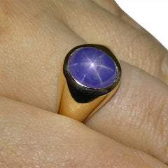 4.48ct Blue Star Sapphire Signet Pinky Ring set in 14k Yellow Gold, custom designed and manufactured by David Saad/Skyjems.ca