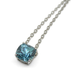 1.92ct Cushion Blue Zircon Pendant and Chain Necklace set in 14k White Gold, custom designed and manufactured by David Saad/Skyjems.ca