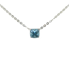 1.92ct Cushion Blue Zircon Pendant and Chain Necklace set in 14k White Gold, custom designed and manufactured by David Saad/Skyjems.ca