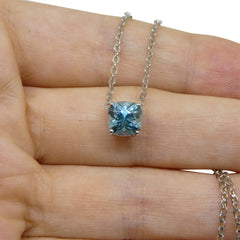 1.92ct Cushion Blue Zircon Pendant and Chain Necklace set in 14k White Gold, custom designed and manufactured by David Saad/Skyjems.ca