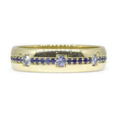 0.68ct Blue Sapphire Starry Sky Band Ring set in 14k Yellow Gold, custom designed and manufactured by David Saad/Skyjems.ca