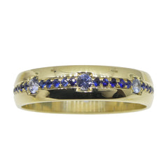 0.68ct Blue Sapphire Starry Sky Band Ring set in 14k Yellow Gold, custom designed and manufactured by David Saad/Skyjems.ca