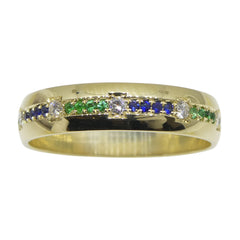 0.55ct Blue Sapphire, Emerald, Diamond Starry Sky Band Ring set in 14k Yellow Gold, custom designed and manufactured by David Saad/Skyjems.ca