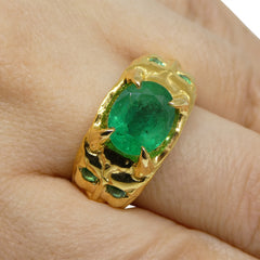 3.07ct Emerald Devil Mask Ring set in 14k Yellow Gold, custom designed and manufactured by David Saad/Skyjems.ca