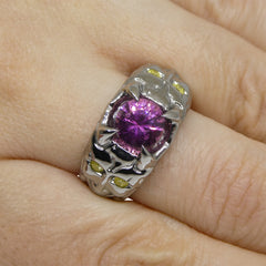 1.33ct Pink Tourmaline, Yellow Diamond Devil Mask Ring set in 14k Black Gold, custom designed and manufactured by David Saad/Skyjems.ca