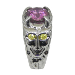 1.33ct Pink Tourmaline, Yellow Diamond Devil Mask Ring set in 14k Black Gold, custom designed and manufactured by David Saad/Skyjems.ca