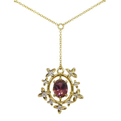 2.91ct Pink Tourmaline, Diamond Pendant set in 14k Yellow Gold, designed by Bella Jang, manufactured by David Saad/Skyjems.ca