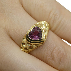 1.15ct Heart Shape Pink Sapphire Filigree Statement or Engagement Ring set in 18k Yellow Gold, custom designed and manufactured by David Saad/Skyjems.ca