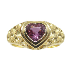 1.15ct Heart Shape Pink Sapphire Filigree Statement or Engagement Ring set in 18k Yellow Gold, custom designed and manufactured by David Saad/Skyjems.ca