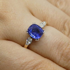 2.03ct Cushion Blue Sapphire, Diamond Engagement Ring set in 18k Yellow and White Gold, GIA Certified Sri Lanka, custom designed and manufactured by David Saad/Skyjems.ca