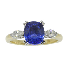 2.03ct Cushion Blue Sapphire, Diamond Engagement Ring set in 18k Yellow and White Gold, GIA Certified Sri Lanka, custom designed and manufactured by David Saad/Skyjems.ca