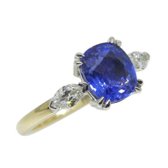 2.03ct Cushion Blue Sapphire, Diamond Engagement Ring set in 18k Yellow and White Gold, GIA Certified Sri Lanka, custom designed and manufactured by David Saad/Skyjems.ca