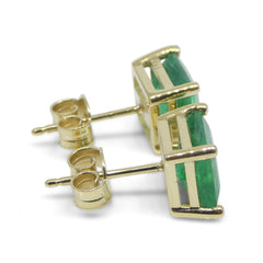 3.30ct Square Emerald Stud Earrings set in 14k Yellow Gold, custom designed and manufactured by David Saad/Skyjems.ca