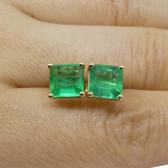 3.30ct Square Emerald Stud Earrings set in 14k Yellow Gold, custom designed and manufactured by David Saad/Skyjems.ca