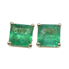 3.30ct Square Emerald Stud Earrings set in 14k Yellow Gold, custom designed and manufactured by David Saad/Skyjems.ca