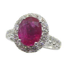 2.08ct Red Ruby, Diamond Halo Statement or Engagement Ring set in 14k White Gold, custom designed and manufactured by David Saad/Skyjems.ca
