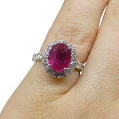 2.08ct Red Ruby, Diamond Halo Statement or Engagement Ring set in 14k White Gold, custom designed and manufactured by David Saad/Skyjems.ca