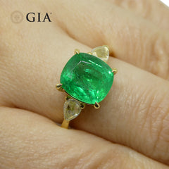 3.57ct Emerald, Diamond Statement or Engagement Ring set in 18k Yellow Gold, GIA Certified Zambia, custom designed and manufactured by David Saad/Skyjems.ca