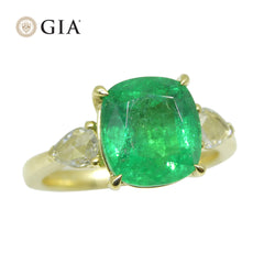 3.57ct Emerald, Diamond Statement or Engagement Ring set in 18k Yellow Gold, GIA Certified Zambia, custom designed and manufactured by David Saad/Skyjems.ca