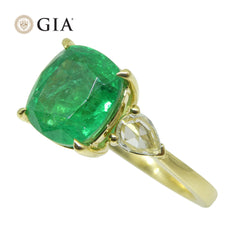 3.57ct Emerald, Diamond Statement or Engagement Ring set in 18k Yellow Gold, GIA Certified Zambia, custom designed and manufactured by David Saad/Skyjems.ca