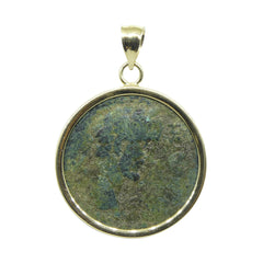 Authentic Ancient Marcus Aurelius Coin Pendant in 14K Yellow Gold, custom designed and manufactured by David Saad/Skyjems.ca
