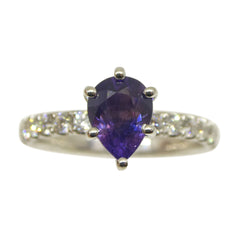1.15ct Pear Purple Sapphire, Diamond Statement or Engagement Ring set in 18k White Gold, Unheated, custom designed and manufactured by David Saad/Skyjems.ca