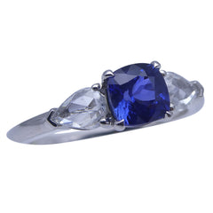 1.28 ct GIA Certified Unheated Sapphire and Rose Cut Diamond Three Stone Ring set in 18kt White Gold