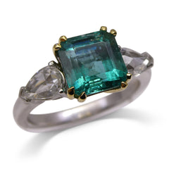 2.36 ct GIA Certified Zambian Emerald Diamond Three Stone Ring