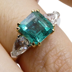 2.36 ct GIA Certified Zambian Emerald Diamond Three Stone Ring