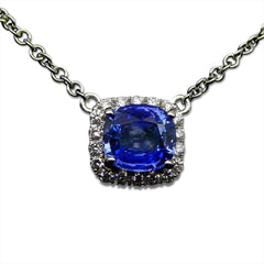 2.05ct GIA Certified Unheated Sapphire and Diamond Pendant set in 14kt White Gold