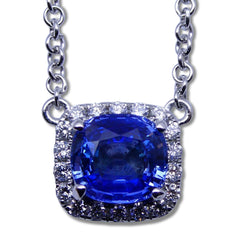 2.05ct GIA Certified Unheated Sapphire and Diamond Pendant set in 14kt White Gold