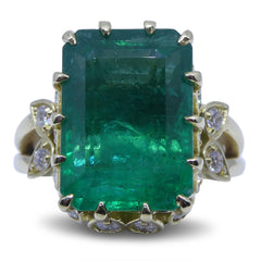 9.54ct Emerald Ring set with 0.62ct. Diamonds set in a 18kt Yellow Gold Engagement Style Ring custom designed and manufactured by David Saad of Skyjems.ca