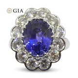 Fine Quality 4.64ct GIA Certified Color Change Sapphire & Diamond Scallop Ring in 18kt White Gold