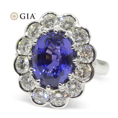 Fine Quality 4.64ct GIA Certified Color Change Sapphire & Diamond Scallop Ring in 18kt White Gold