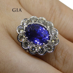 Fine Quality 4.64ct GIA Certified Color Change Sapphire & Diamond Scallop Ring in 18kt White Gold