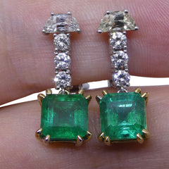 Emerald and White Sapphire Earrings set in 18kt Yellow and White Gold