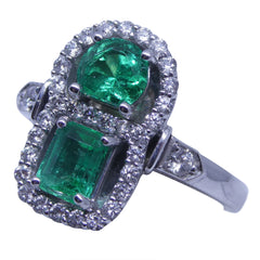 1.05ct Emerald & Diamond Cluster Ring in 18kt White Gold