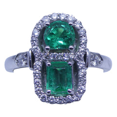1.05ct Emerald & Diamond Cluster Ring in 18kt White Gold