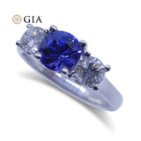 1.20 ct GIA Certified Blue Sapphire Three Stone Diamond Ring in 18kt White Gold